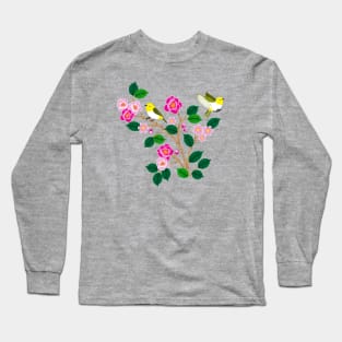 Japanese sakura flower branches with yellow birds Long Sleeve T-Shirt